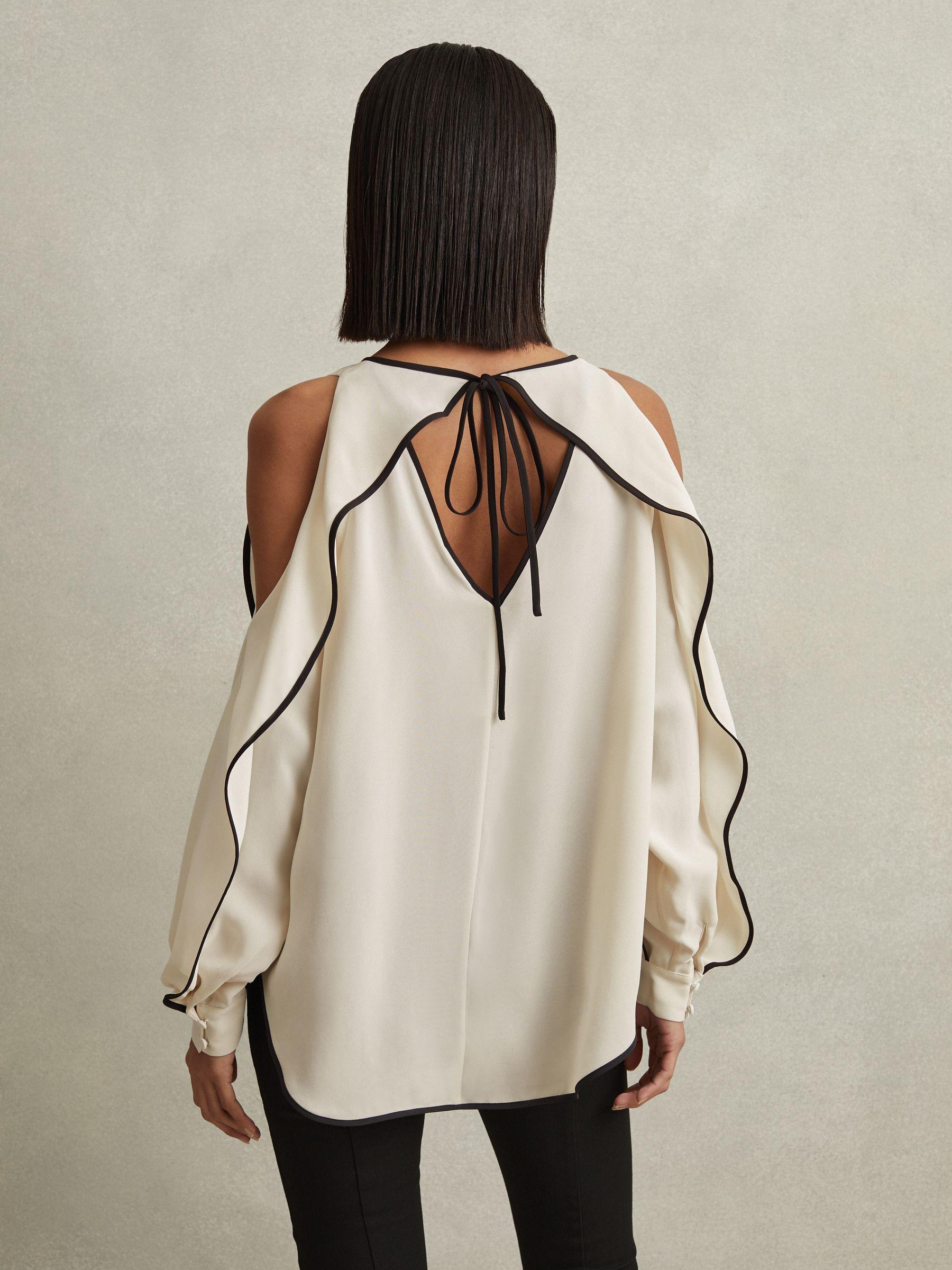 Ruffle Detail Cut Out Blouse in White Product Image