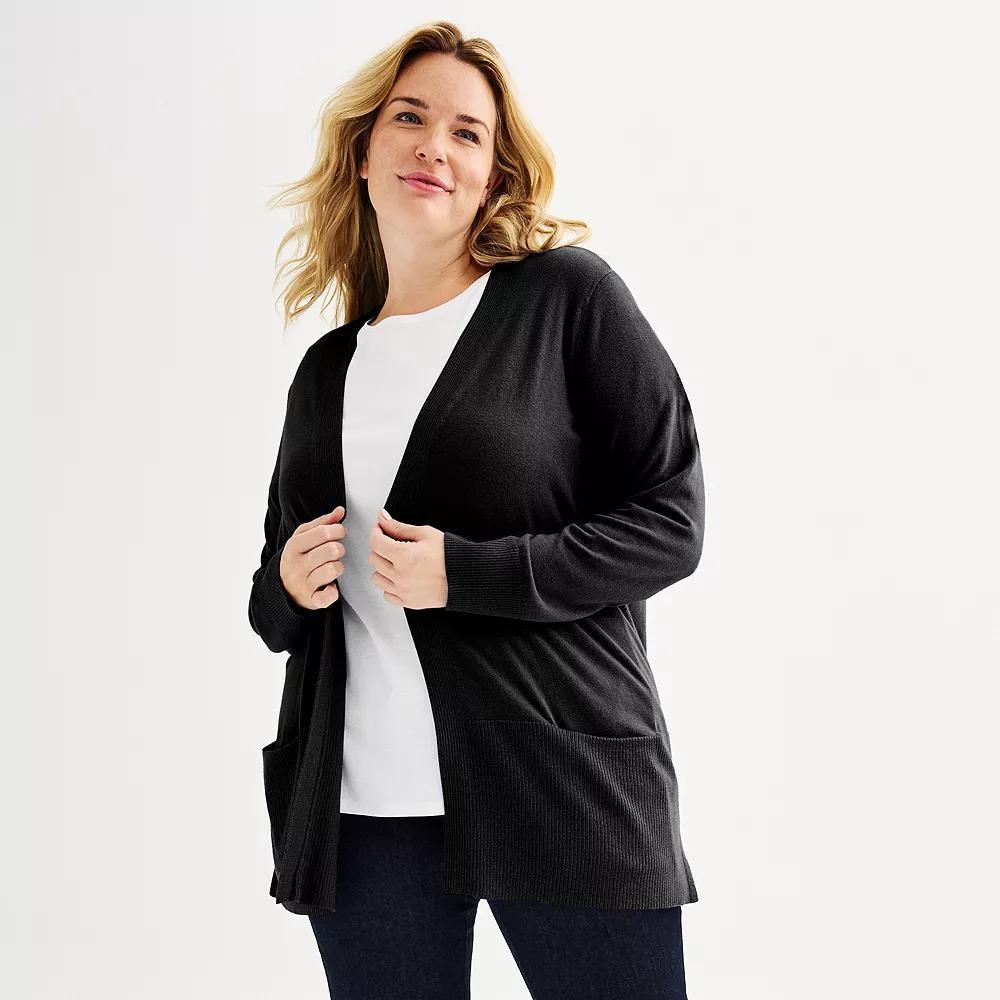 Plus Size Croft & Barrow® Cardigan with Pockets, Women's, Size: 4XL, Black Product Image