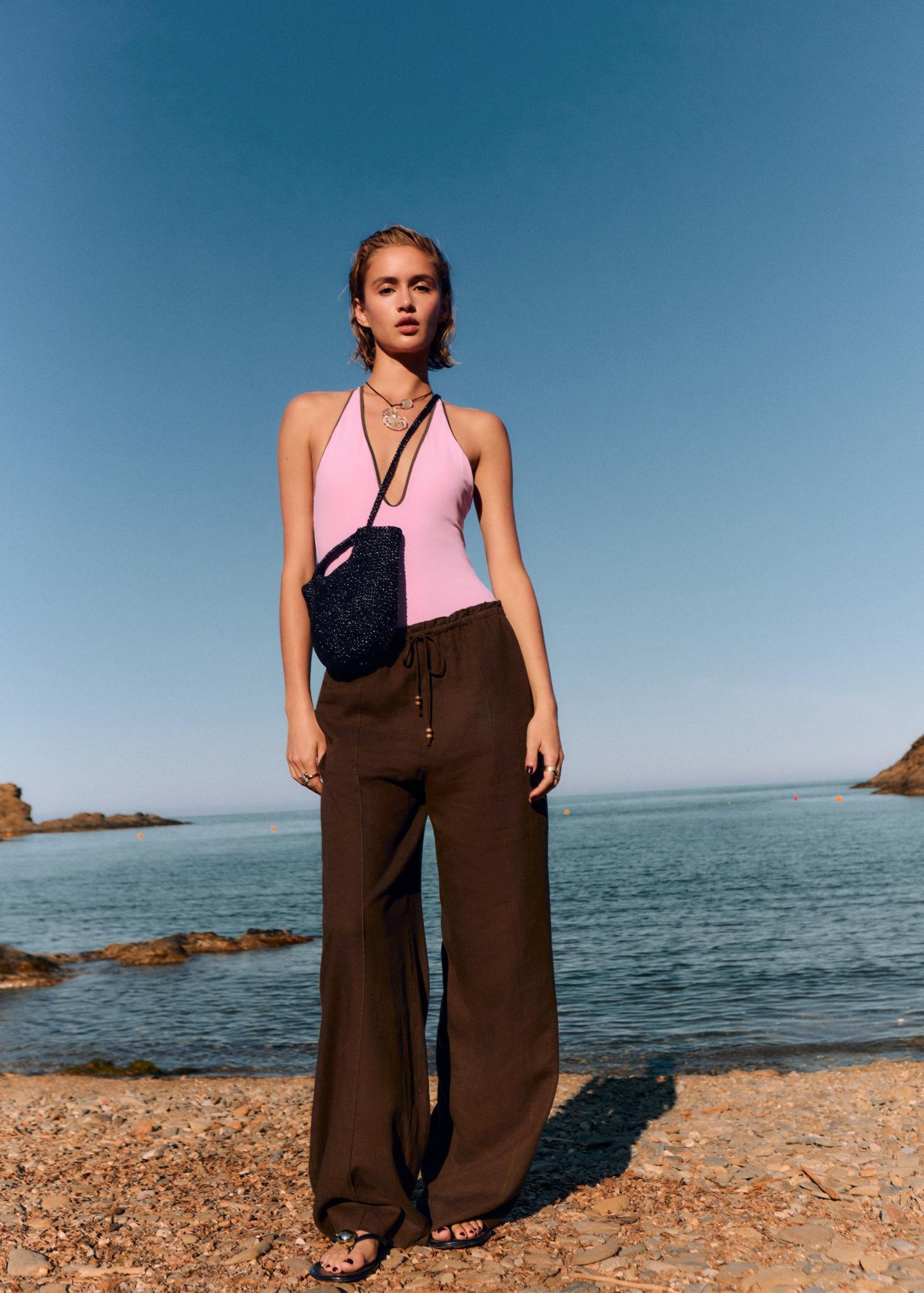 Linen-blend elastic waist pants - Women | MANGO USA Product Image