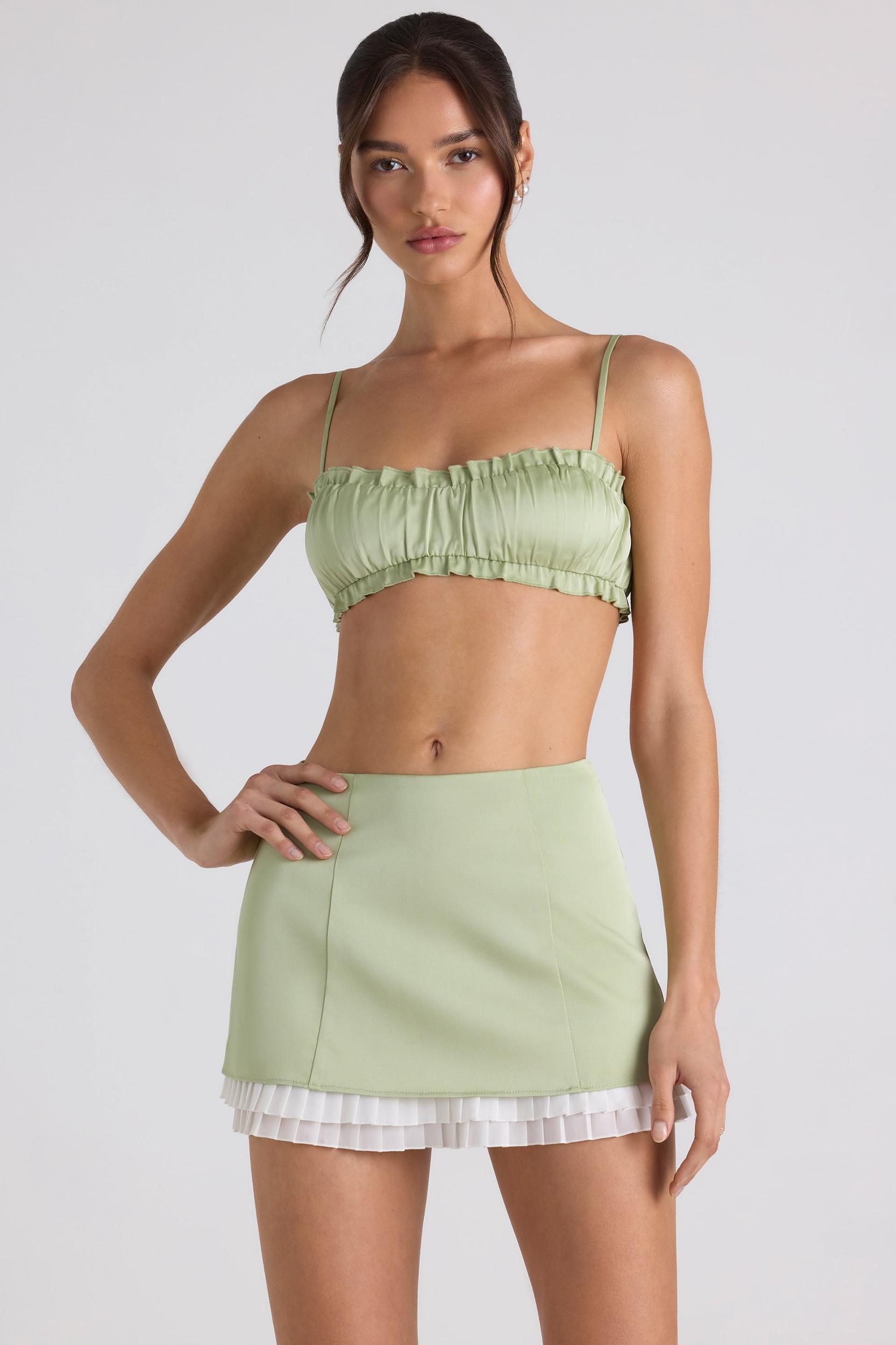 Ruffle-Trim Smocked Crop Top in Spring Green Product Image