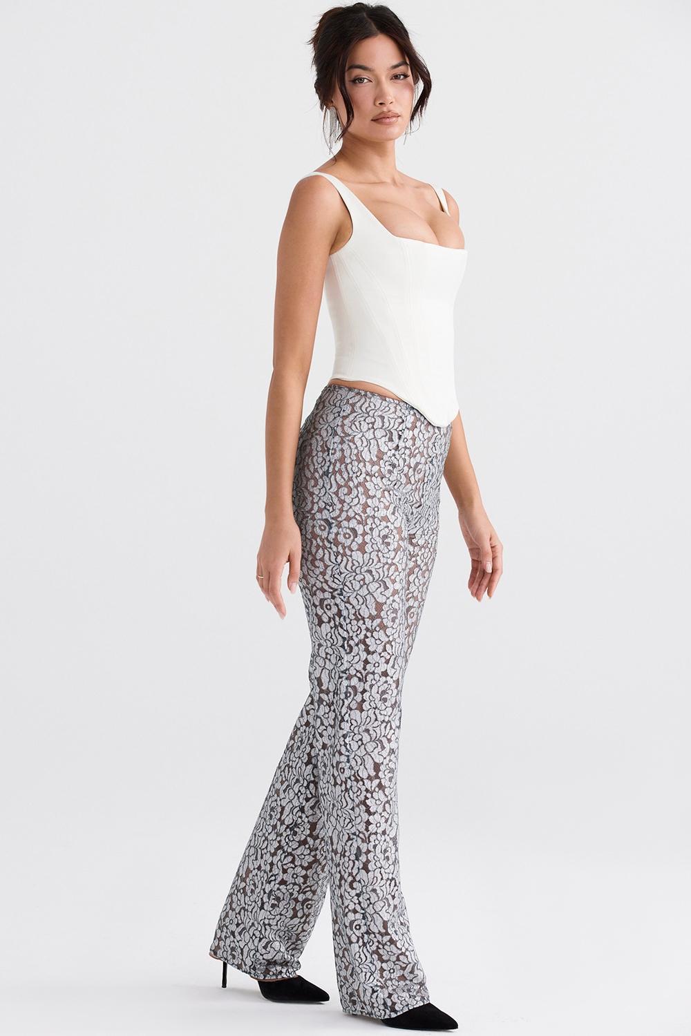 Mara  silver metallic lace trousers Product Image