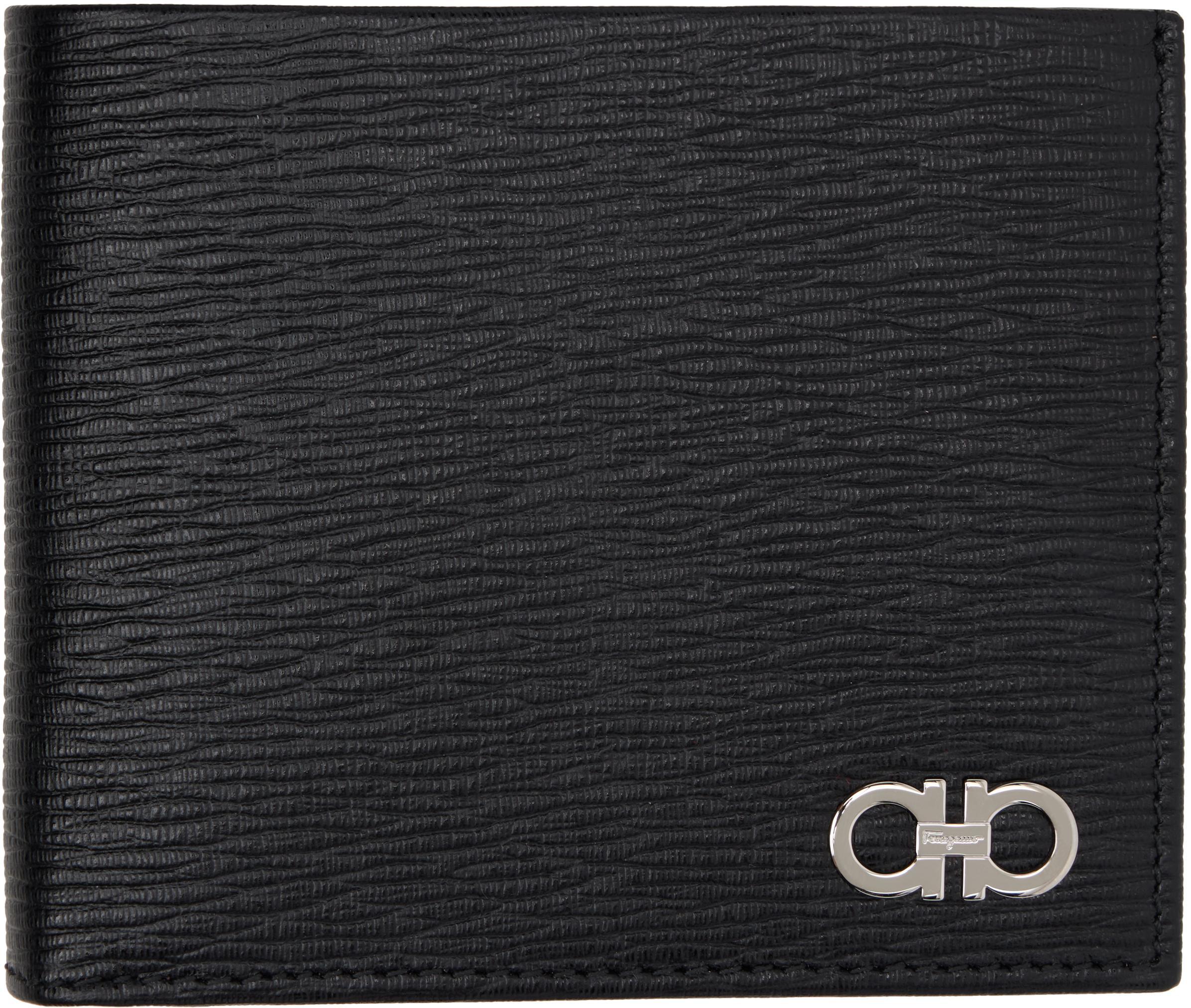 FERRAGAMO Black Gancini Wallet In Nero Red Product Image