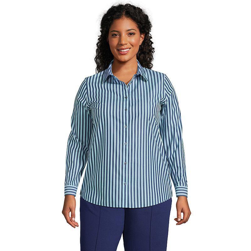 Plus Size Lands' End Wrinkle-Free No Iron Button-Front Shirt, Women's, Size: 16 W, Black Dual Stripe Product Image