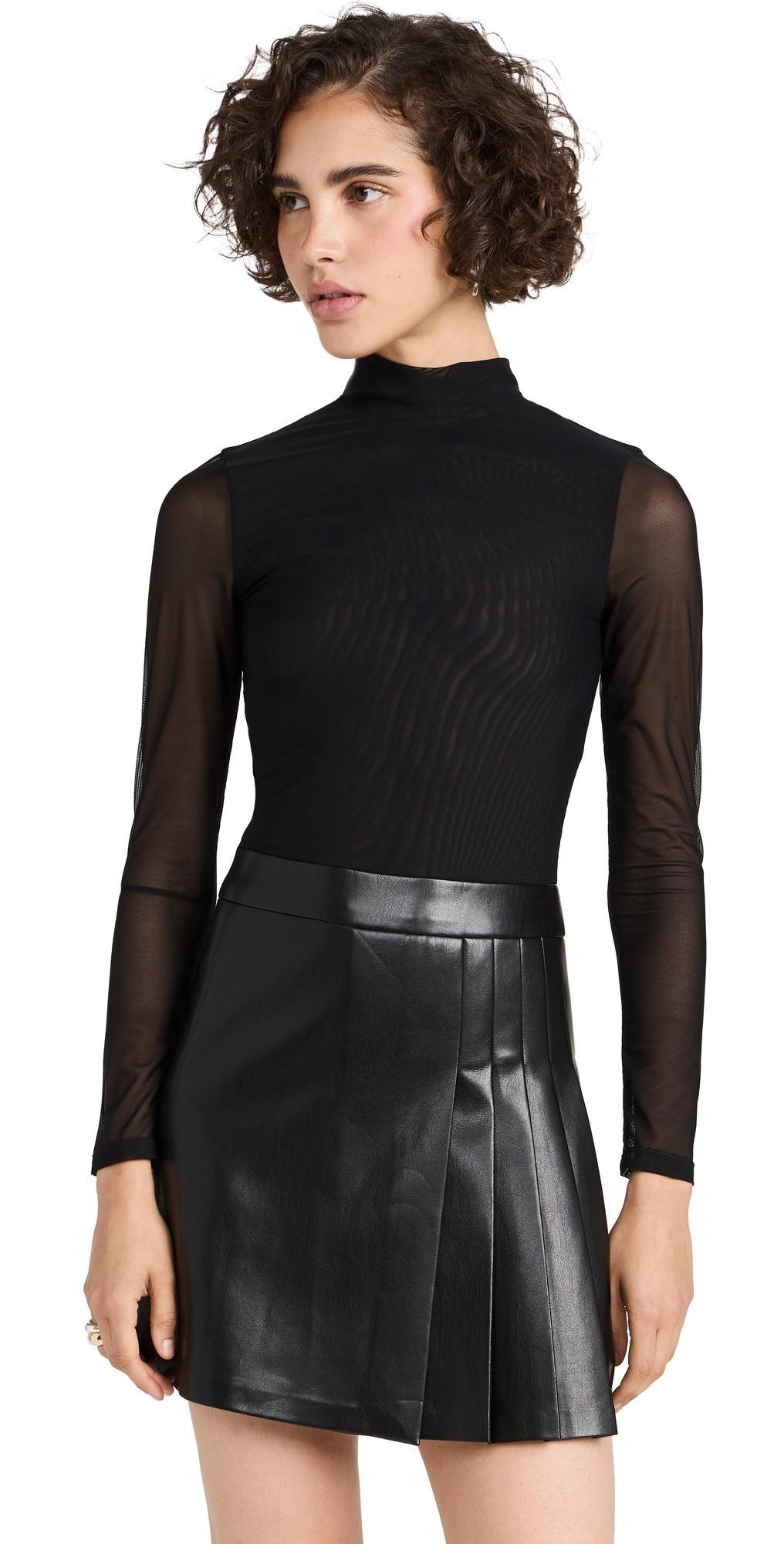 Chara Long-Sleeve Vegan Leather Pleated Mini Dress Product Image