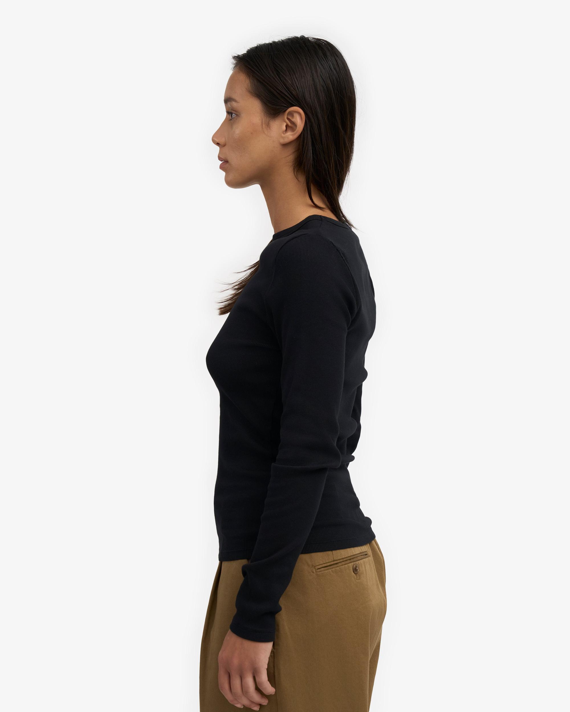 Women Organic Rib LS T-Shirt - Deep Black Product Image