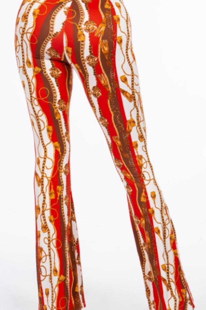 Baroque Chain  Printed Flared Long Pant in Red Print Product Image