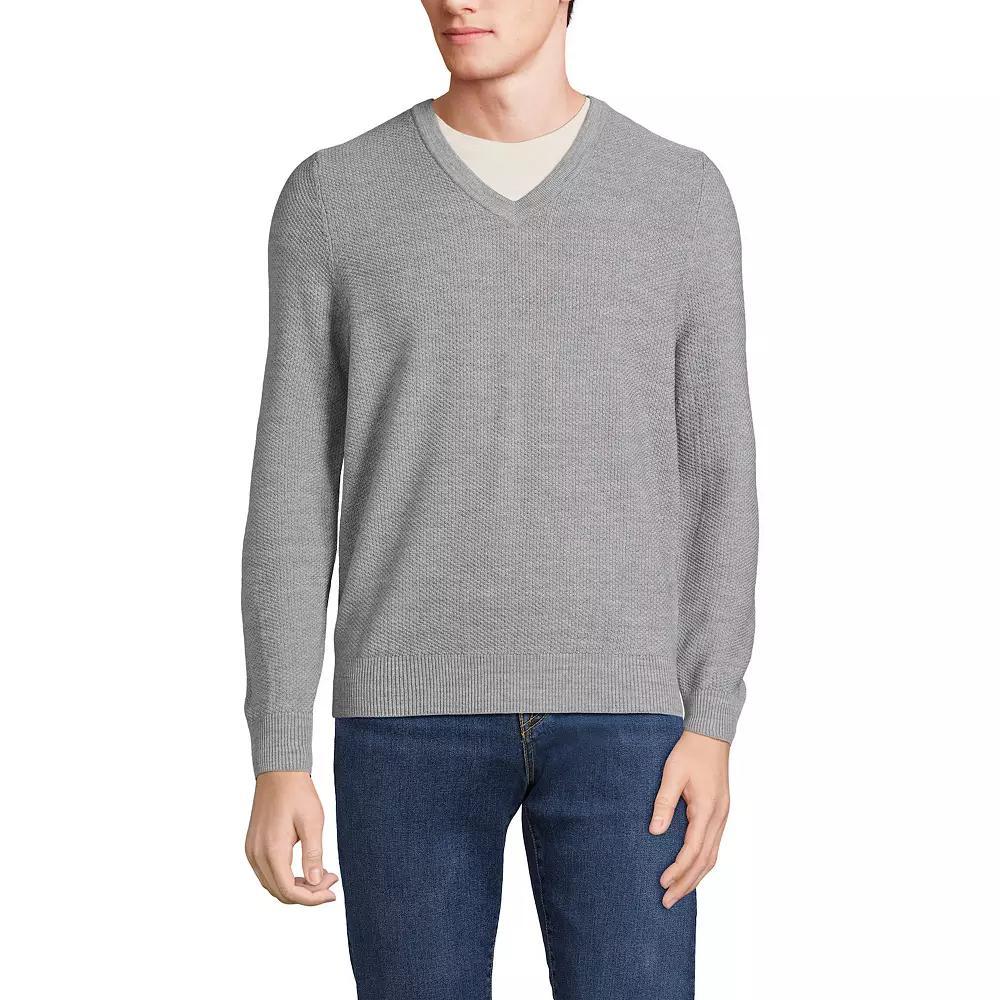 Men's Lands' End Washable Merino Wool V-Neck Sweater,  Product Image