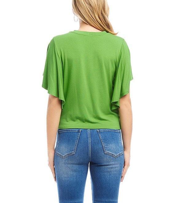 Karen Kane Knit Crew Neck Short Flowing Sleeve Front Twist Top Product Image