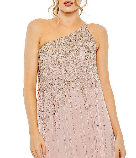 Mac Duggal Beaded One Shoulder Sleeveless Beaded Gown Product Image