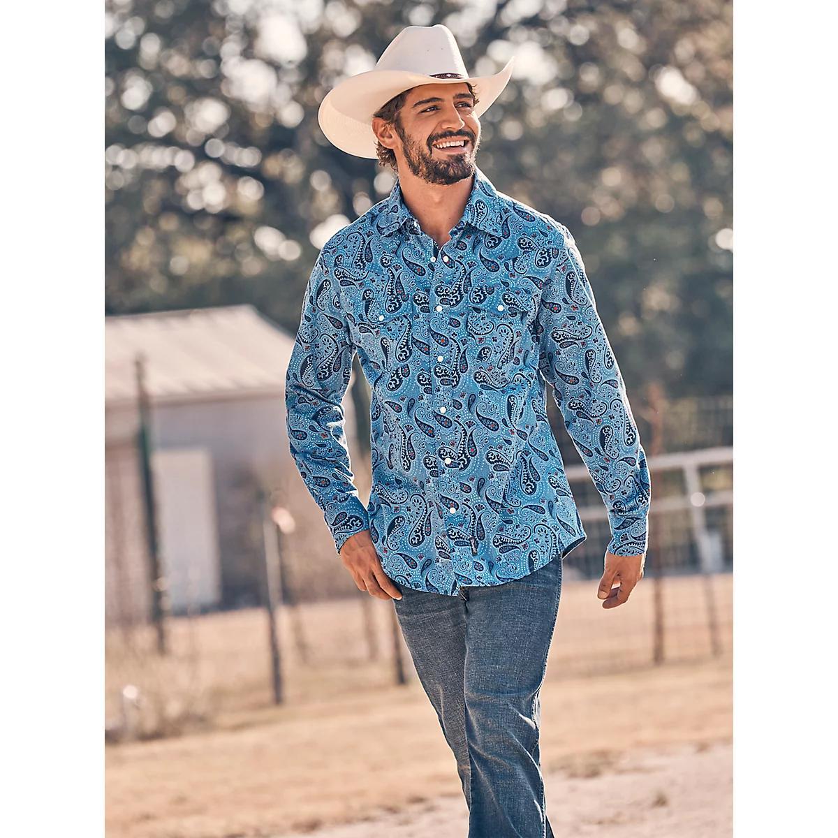 Men's Wrangler® Retro® Premium Long Sleeve Western Snap Printed Shirt in Floral T Product Image