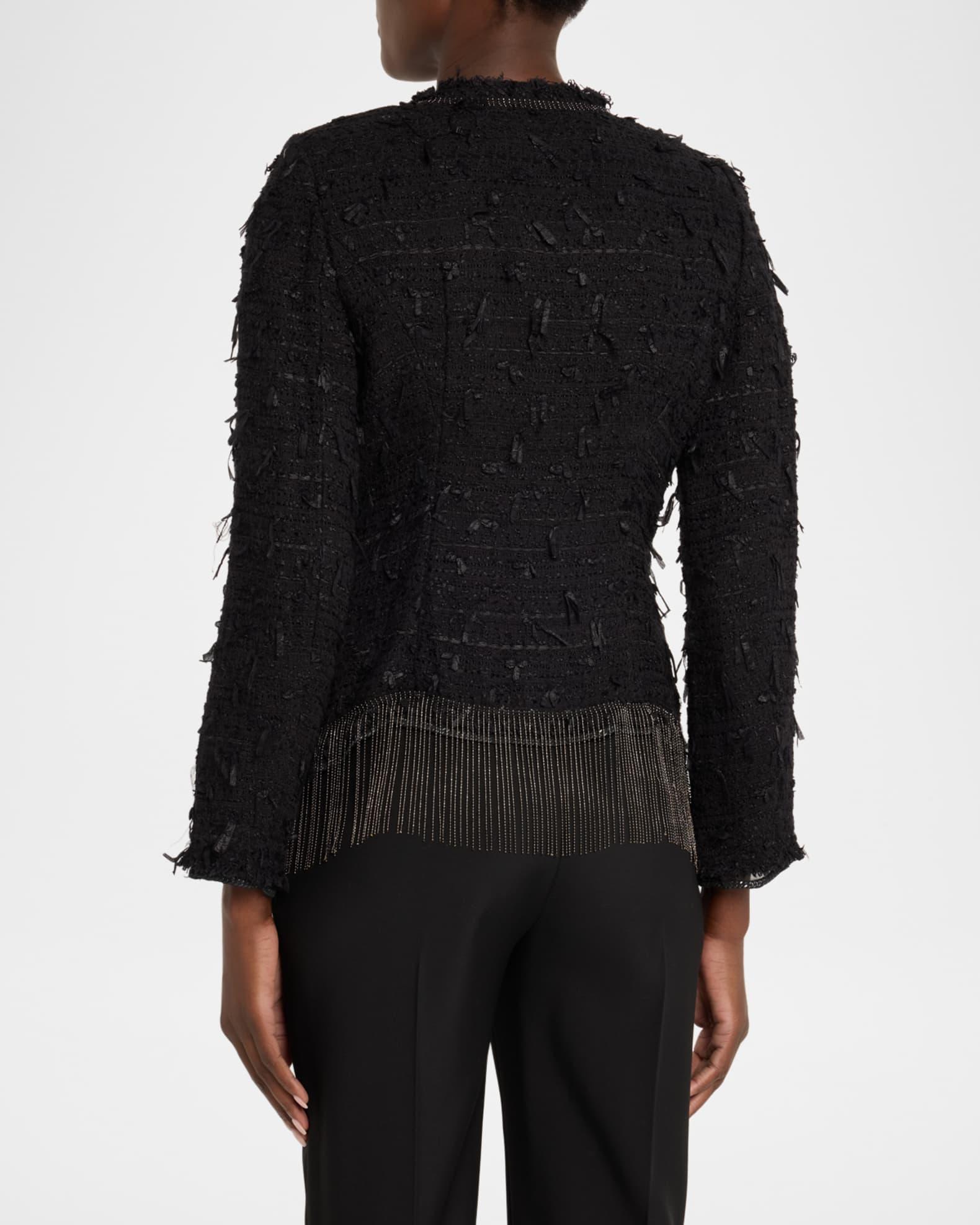 Leyla Chain-Trim Fringe Tweed Jacket Product Image