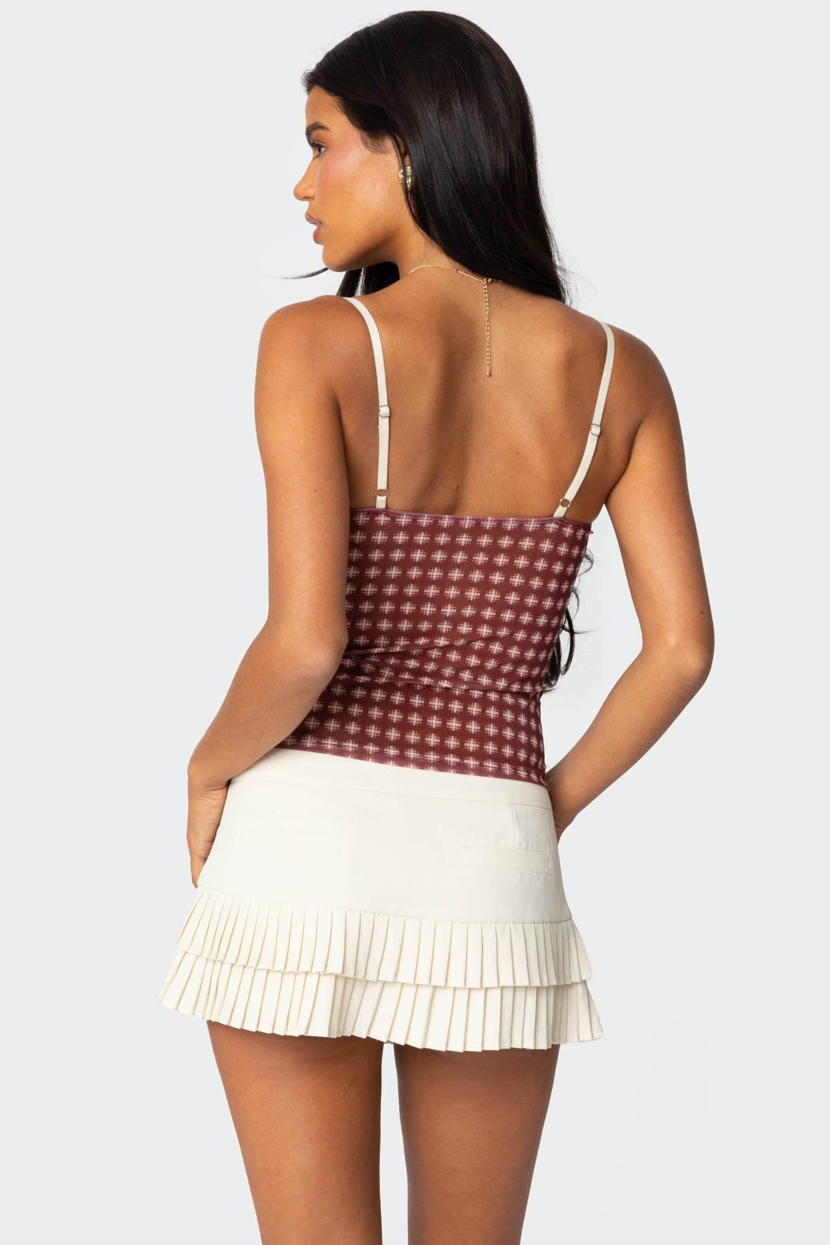 Checkered Mesh Built In Bra Top Product Image