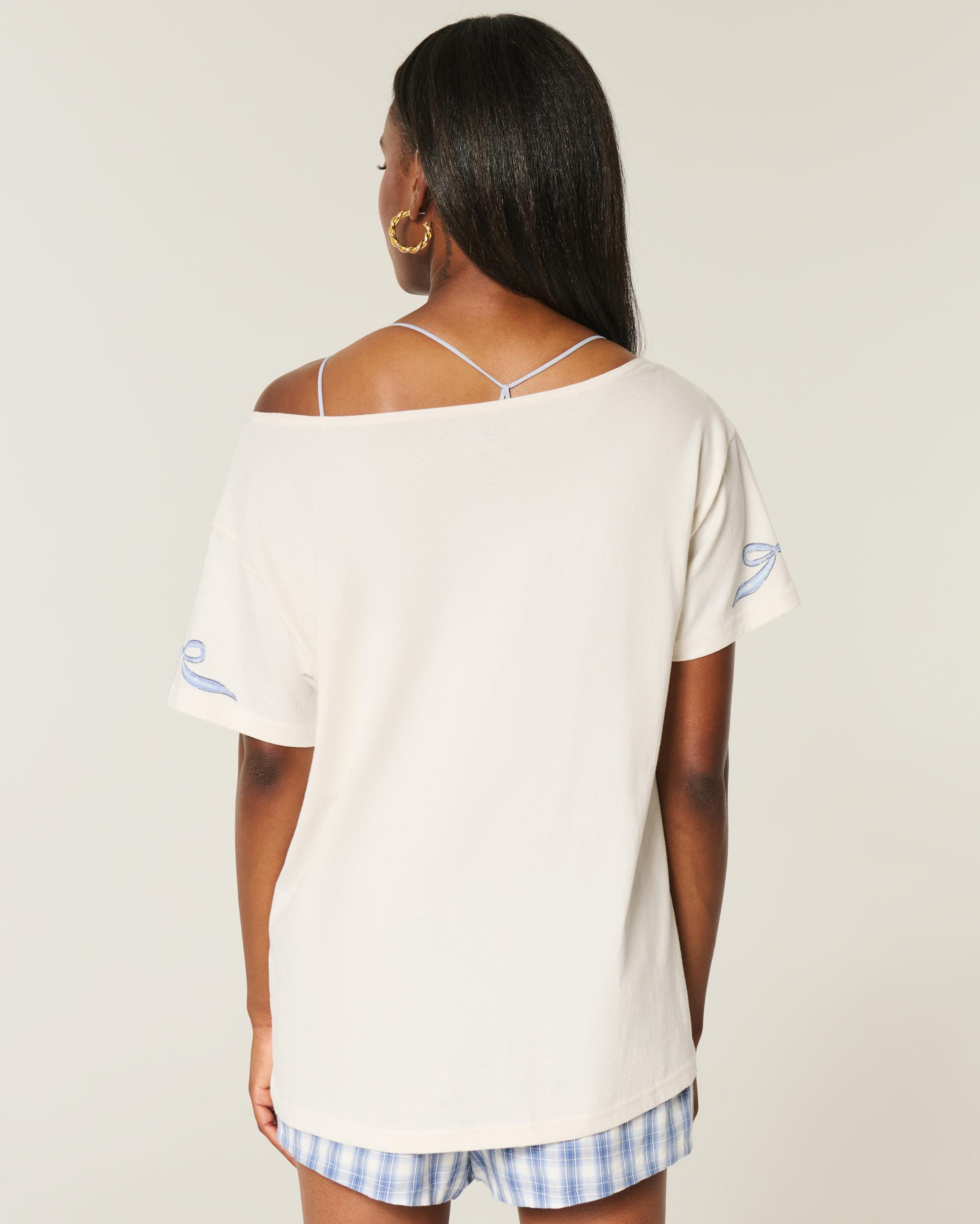 Oversized Off-the-Shoulder Graphic Tee Product Image