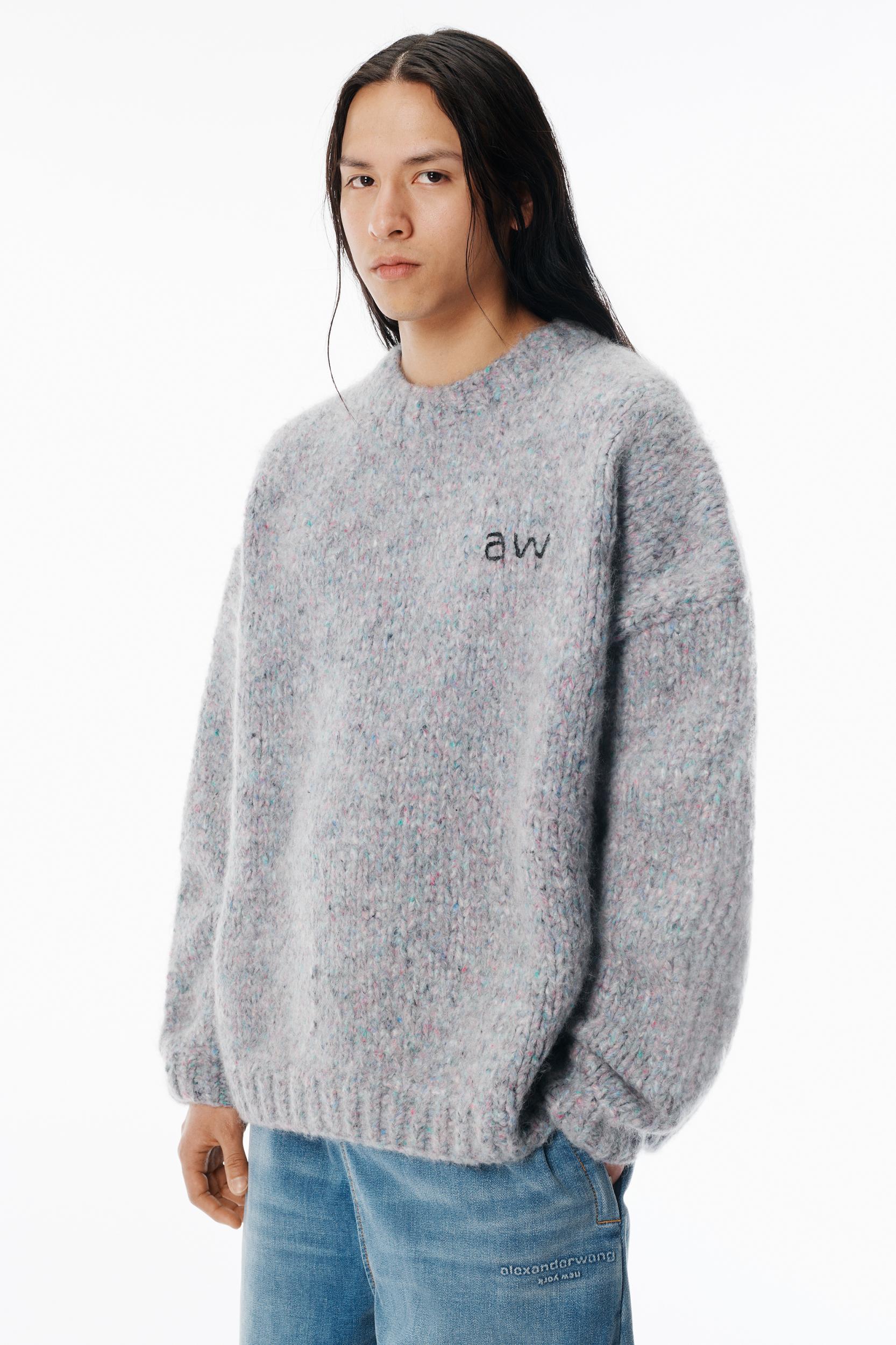 Grey Oversized Pullover With Hand-crochet Logo  Product Image