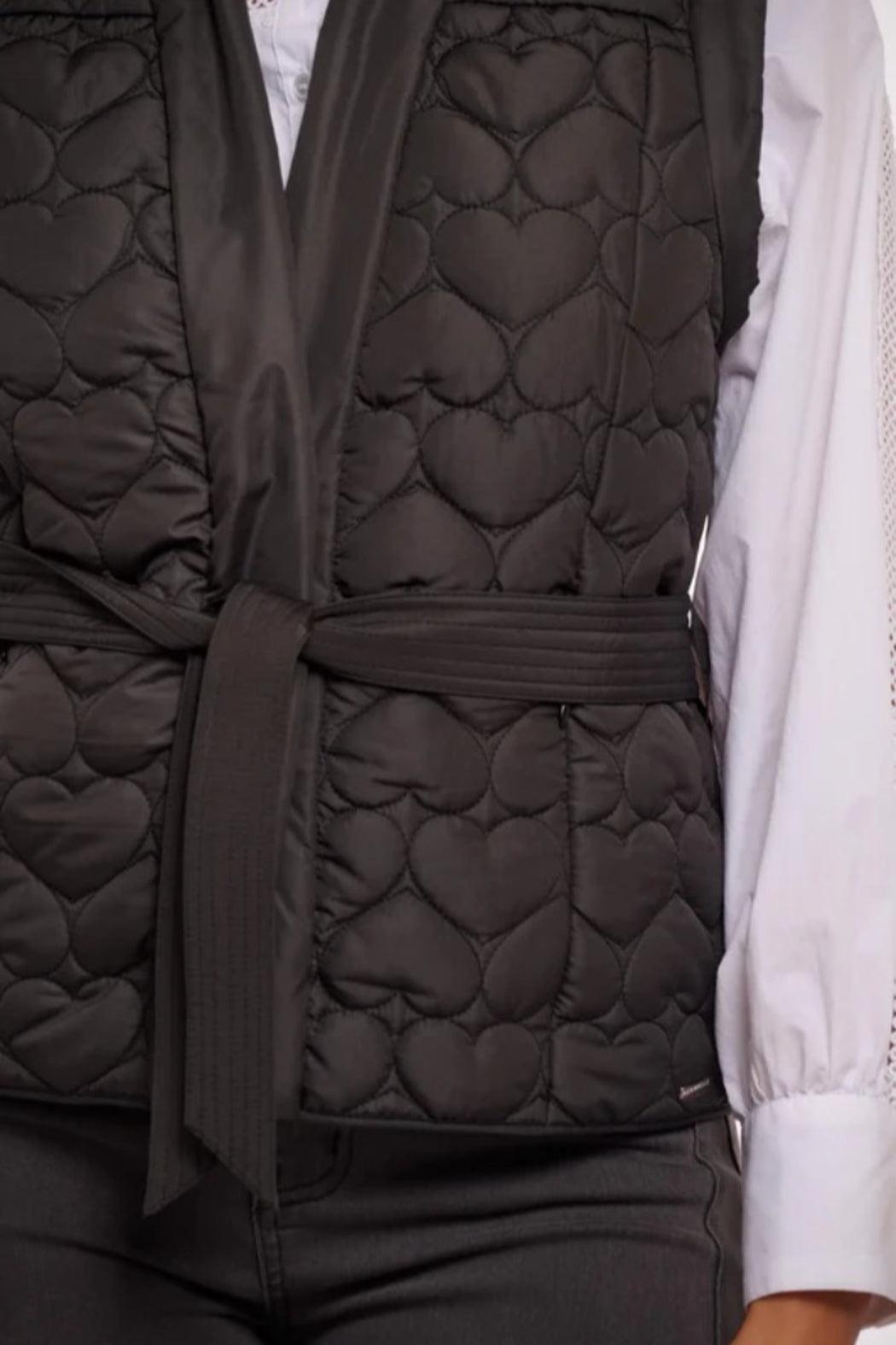 Black Quilted Vest with Belt Product Image