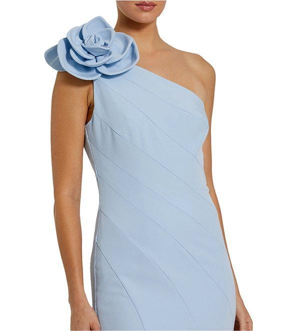 Mac Duggal Crepe One-Shoulder Neck Sleeveless Rosette Mermaid Gown Product Image