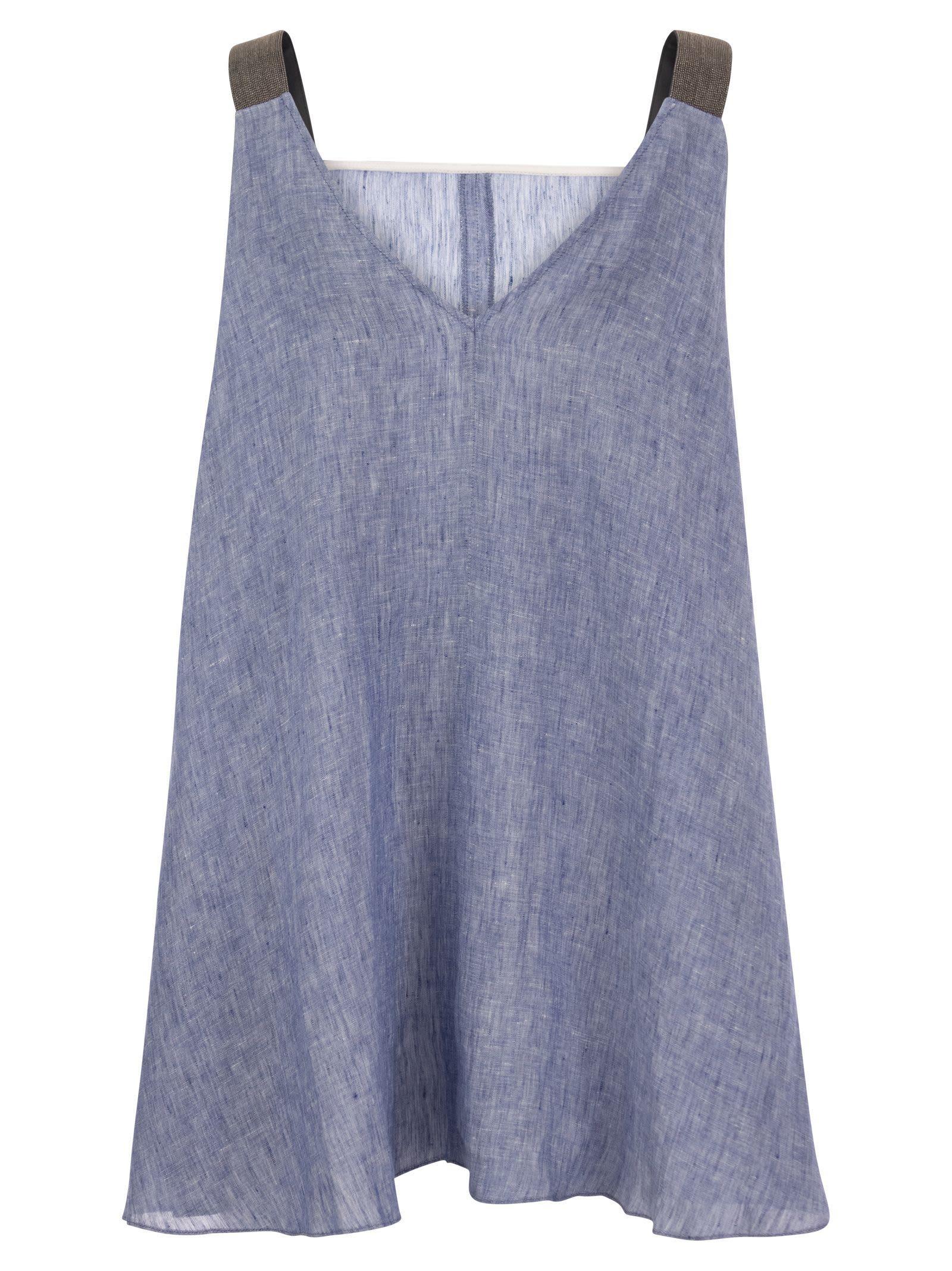 FABIANA FILIPPI Metallic Strap Linen Top In Denim Product Image