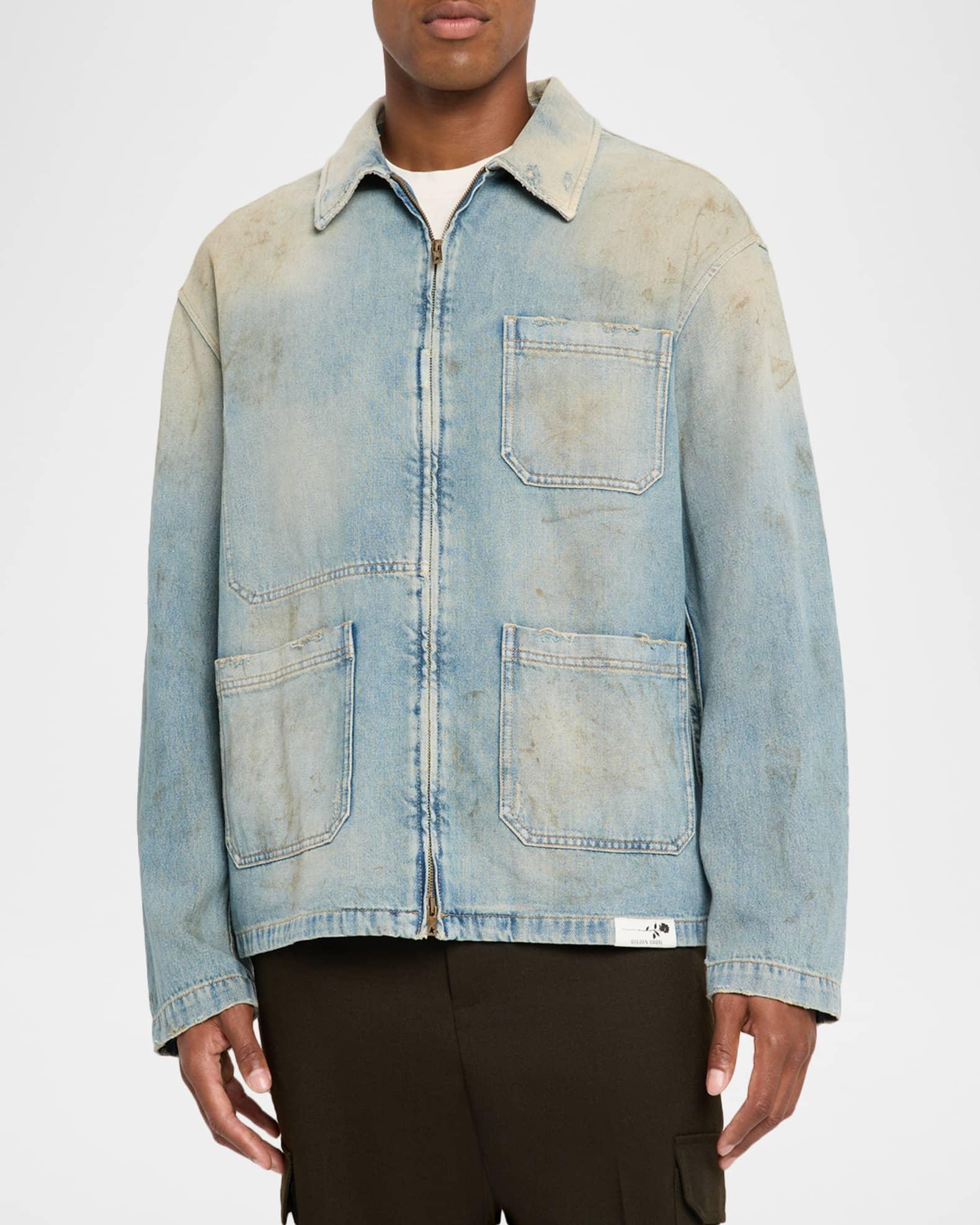 Men's Distressed-Effect Full-Zip Denim Jacket Product Image