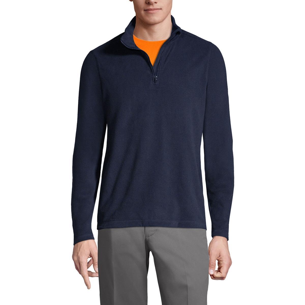 Men's Lands' End Lightweight Fleece Quarter Zip Pullover, Size: Medium, Black Product Image