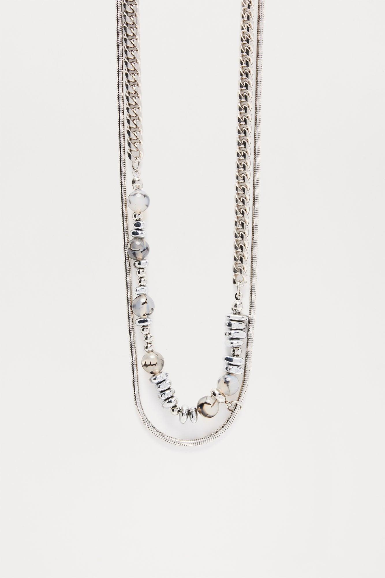 Greyson Multi Chain Beaded Necklace - Silver Product Image