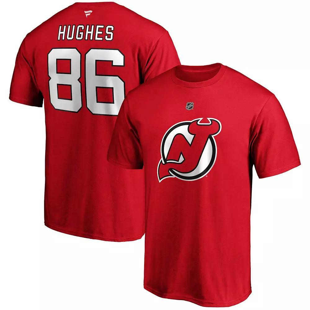 Men's Fanatics Branded Jack Hughes Red New Jersey Devils Big & Tall Name & Number T-Shirt,  Product Image