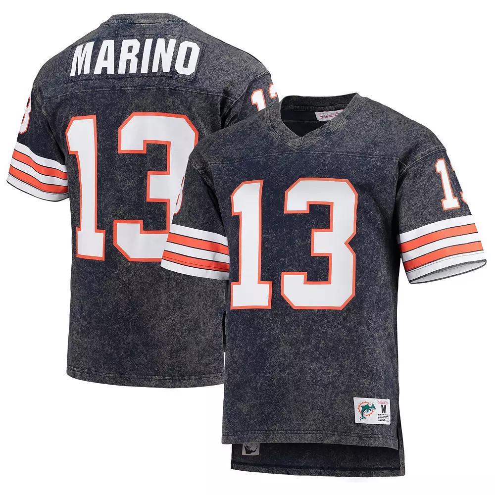 Men's Mitchell & Ness Dan Marino Navy Miami Dolphins Retired Player Name & Number Acid Wash T-Shirt, Size: Small, Blue Product Image