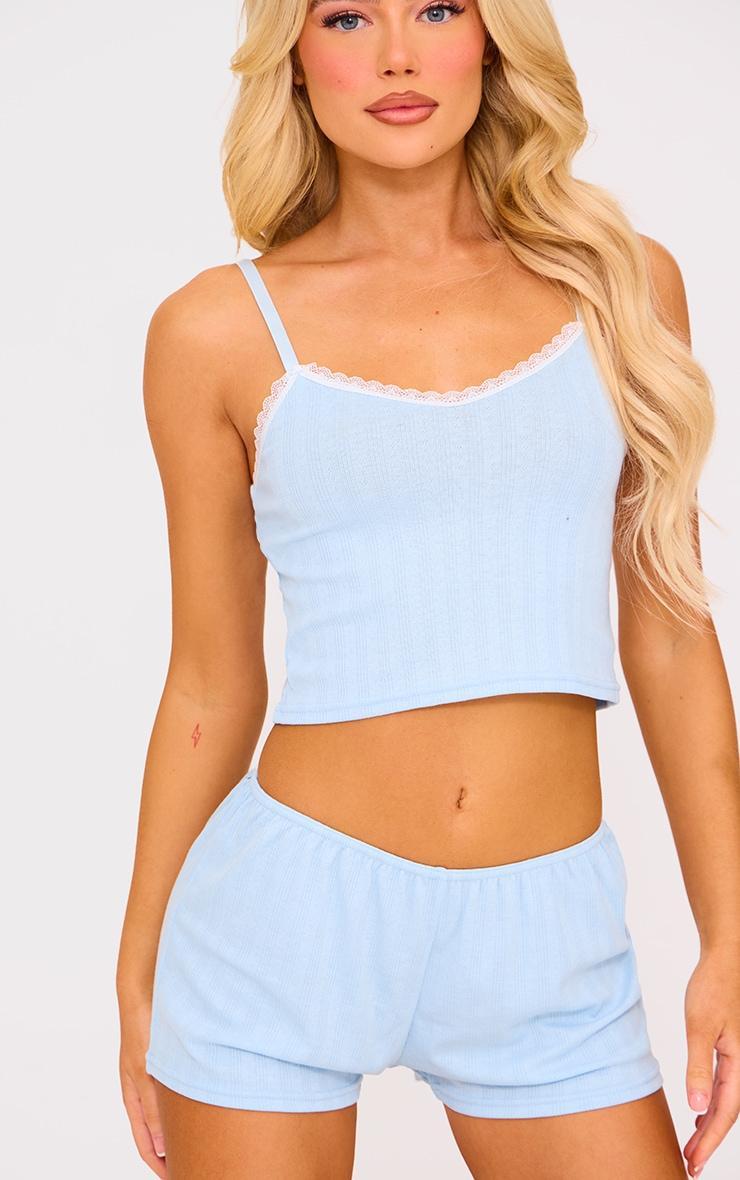 Blue Pointelle Cami And Short Set Product Image