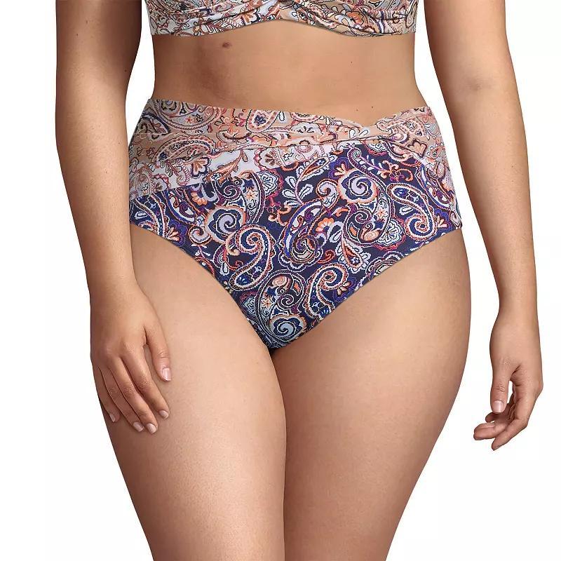 Plus Size Lands End UPF 50 Twist Front High-Waist Bikini Bottoms, Womens Blue Paisley Product Image