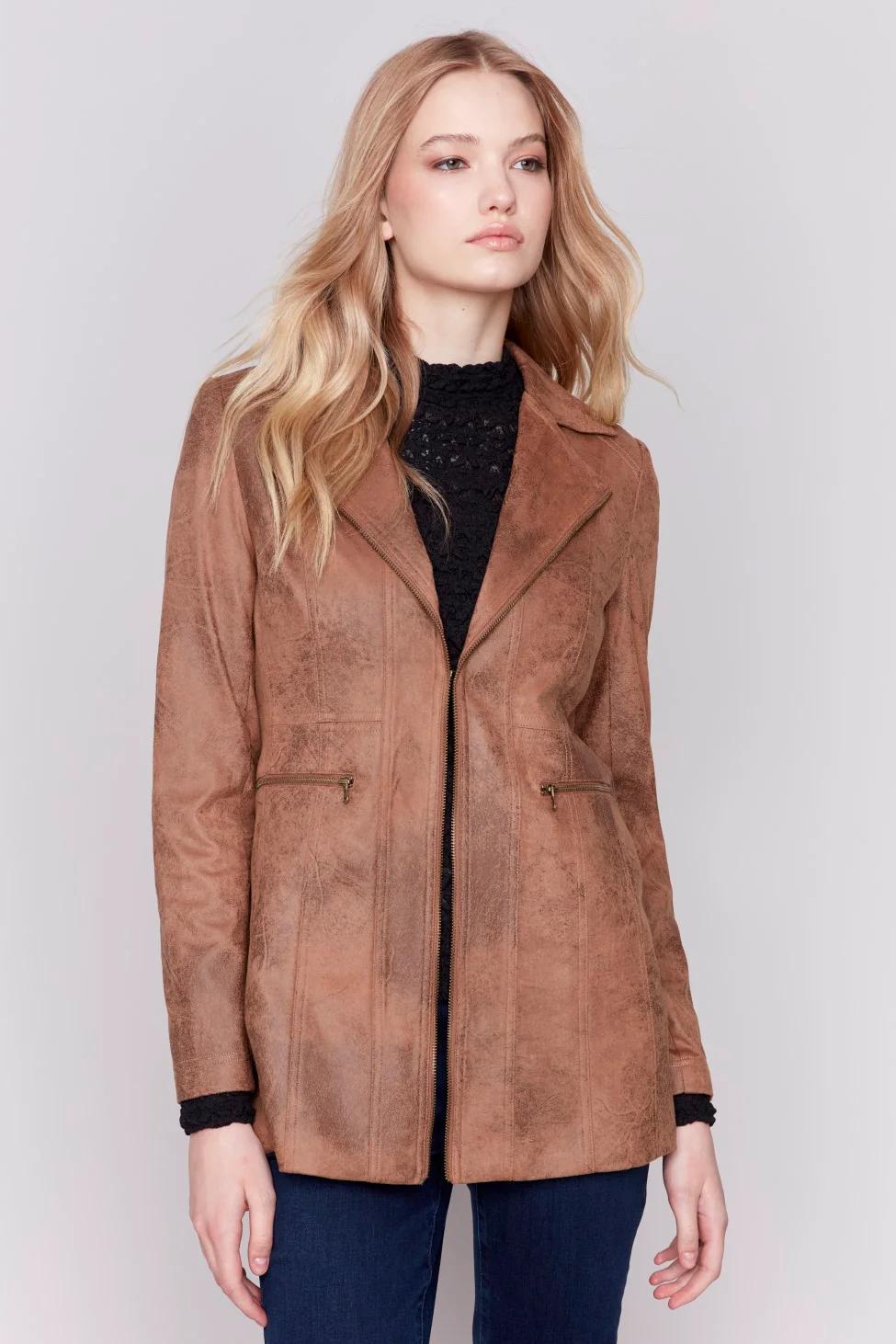 Long Vintage Faux Suede Jacket Product Image