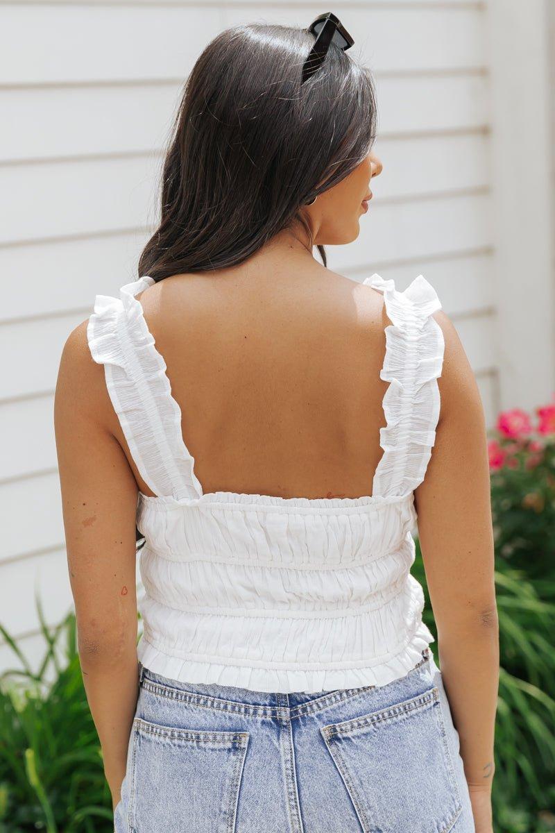 White Ruffle Smocked Tank Top - FINAL SALE Product Image