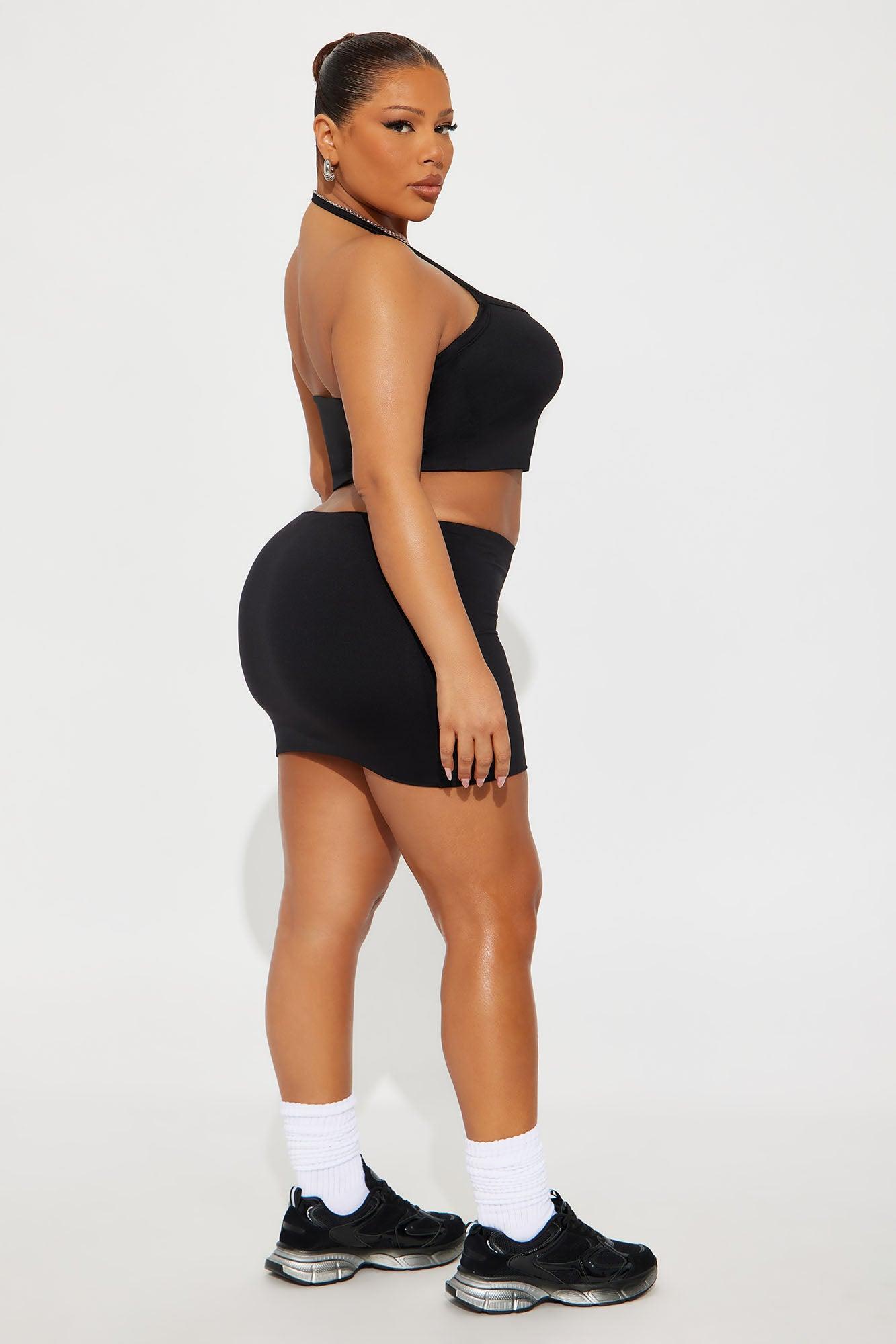 Contour Double Lined Cropped Halter Top - Black Female Product Image