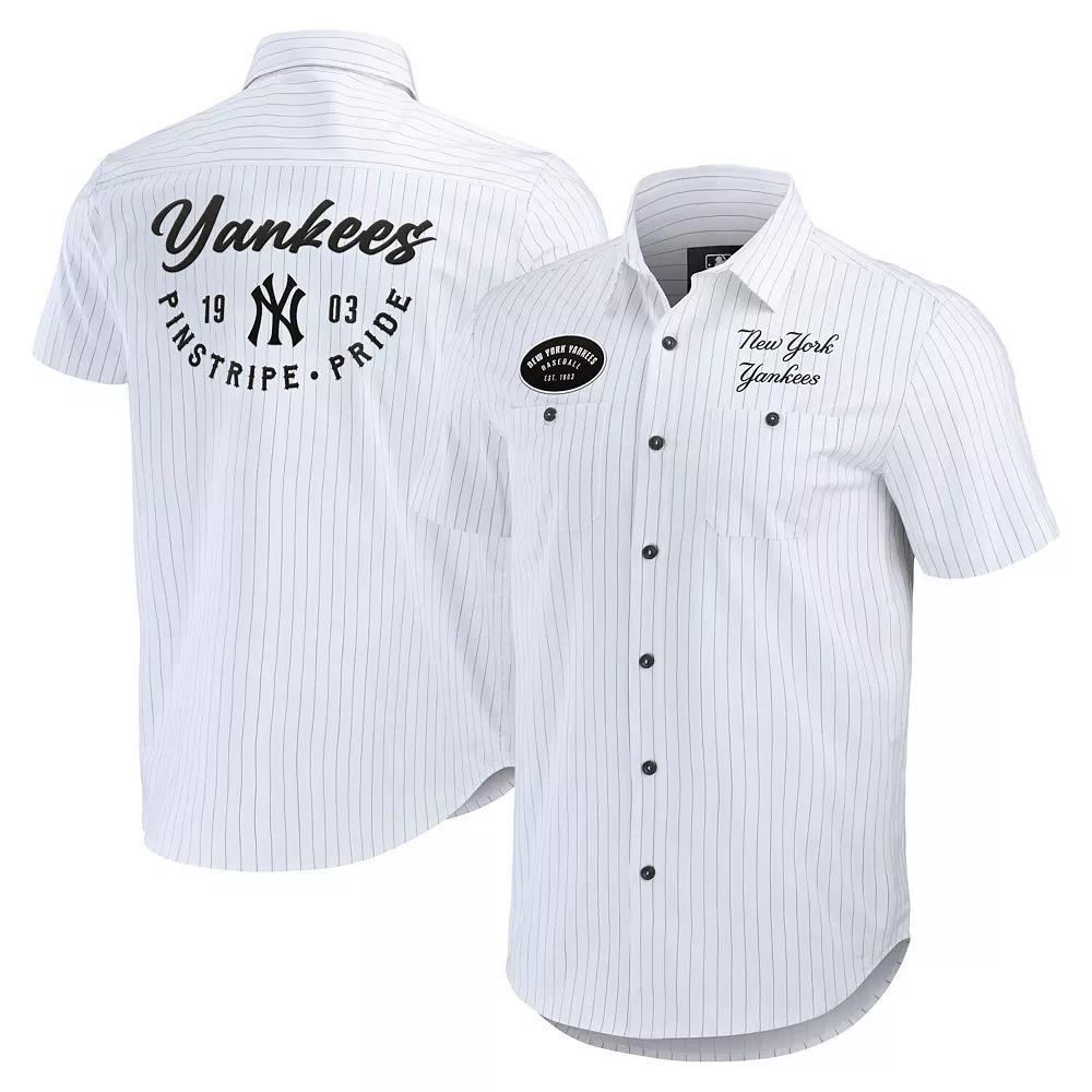 Men's Darius Rucker Collection by Fanatics White New York Yankees Pin Stripe Short Sleeve Button-Up Shirt,  Product Image