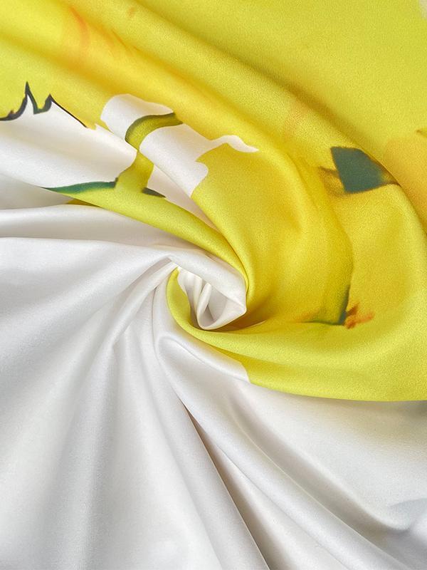 High-Low Long Sleeves Buttoned Flower Print Pockets Split-Side Stand Collar Blouses&Shirts Tops Product Image