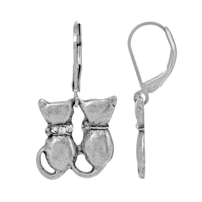 1928 Silver Tone Crystal Accent Double Cat Wire Earrings, Womens Product Image