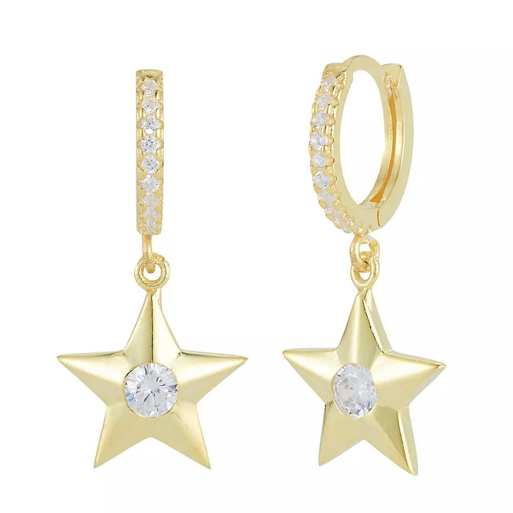 Sunkissed Sterling Cubic Zirconia Star Hoop Drop Earrings, Women's, Gold Tone Product Image