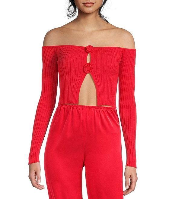 GB Rosette Off-The-Shoulder Sweater Top Product Image