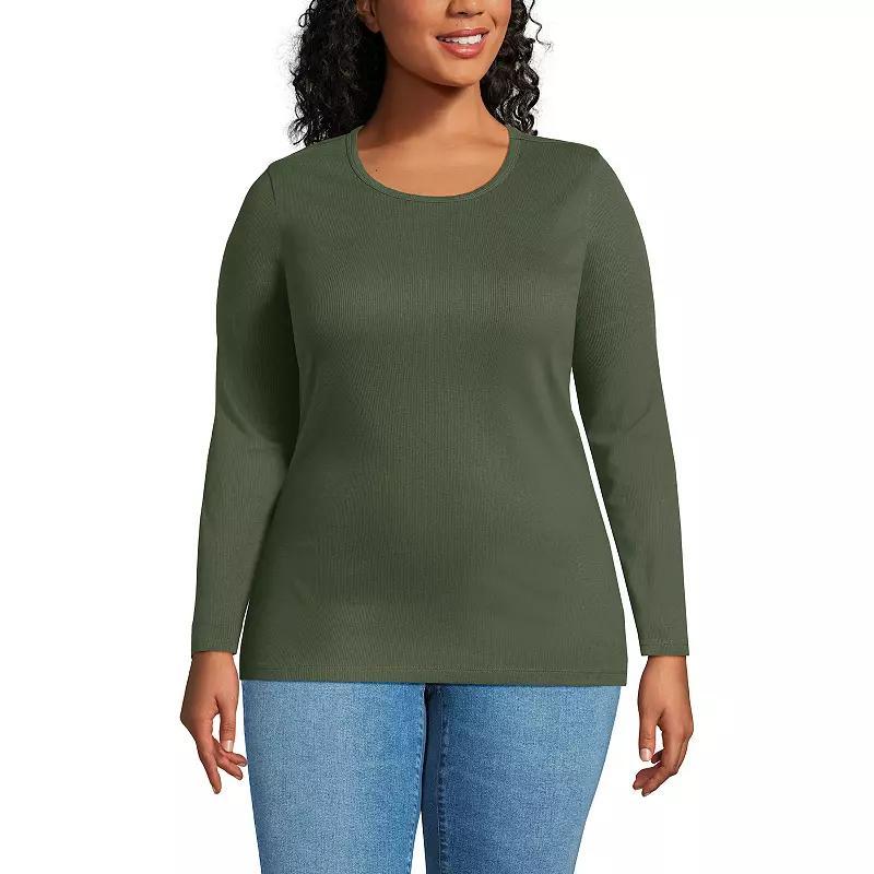 Plus Size Lands' End Long Sleeve Micro Rib Crewneck Top, Women's, Size: 1XL, Deep  Blue Product Image