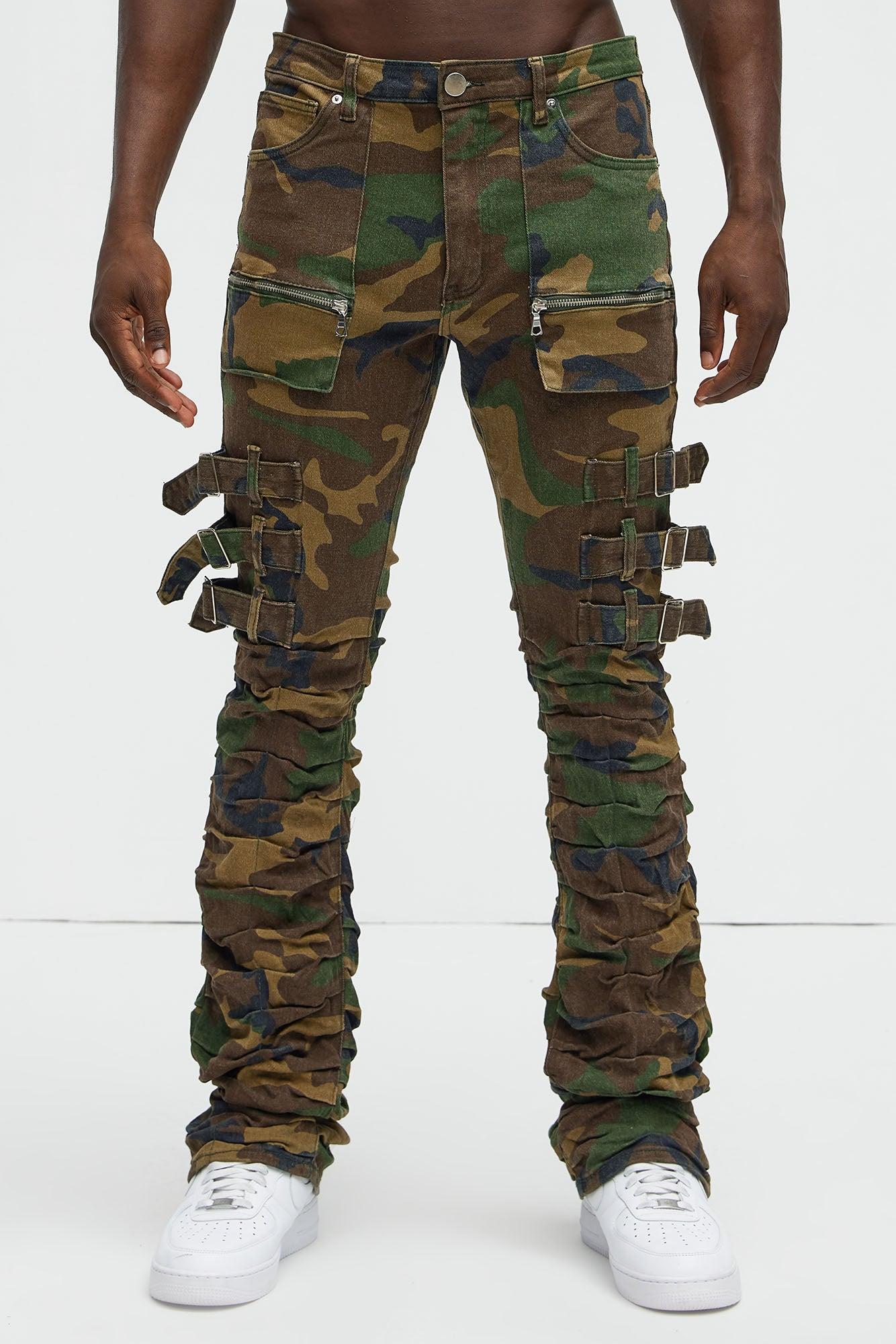 Pleat Me Down Stacked Skinny Flare Pants - Camouflage Product Image