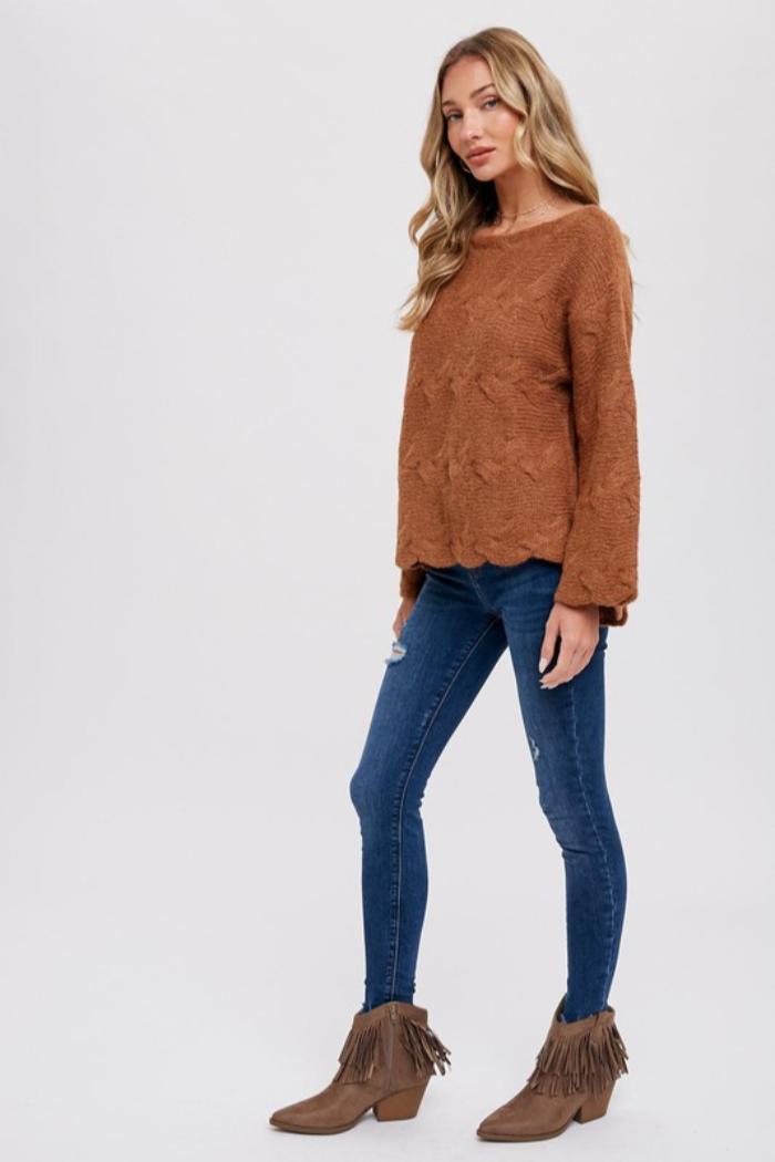 Boat Neck Cable Knit Product Image