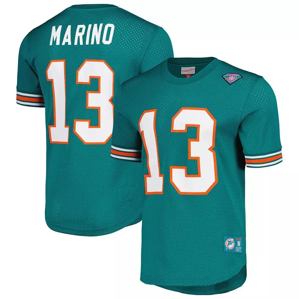 Men's Mitchell & Ness Dan Marino Aqua Miami Dolphins Retired Player Name & Number Mesh Top,  Product Image