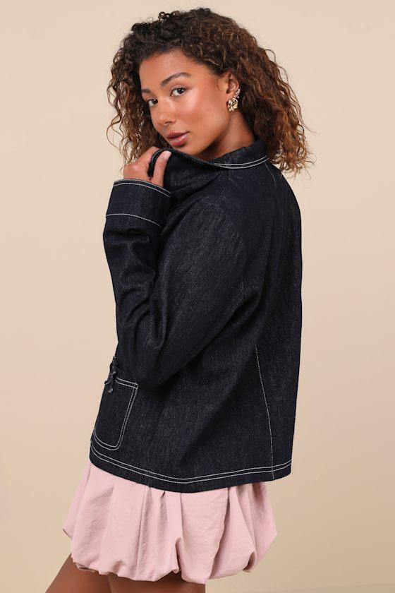 Rosdi Dark Wash Denim Bow Chore Jacket Product Image