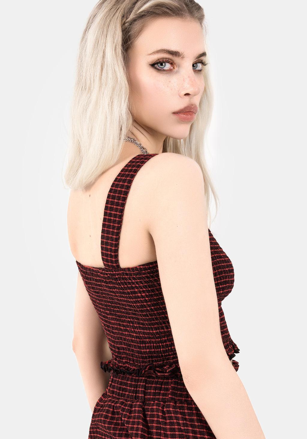 Carmine Textured Check Crop Top Product Image