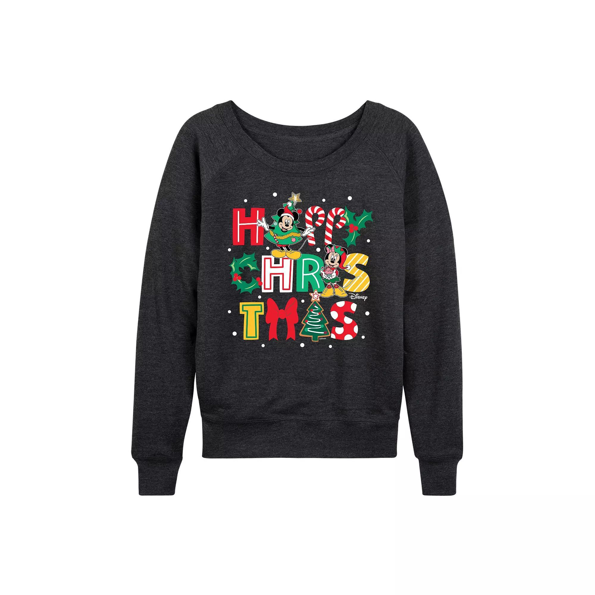 Disney's Mickey and Minnie Mouse Women's Happy Christmas French Terry Long Sleeve Tee,  Product Image