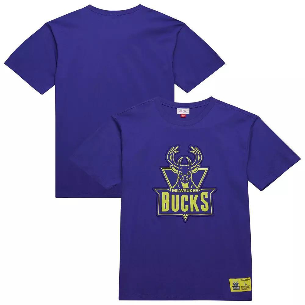 Men's Mitchell & Ness Purple Milwaukee Bucks Hardwood Classics Neon Nights Premium T-Shirt, Size: Large Product Image