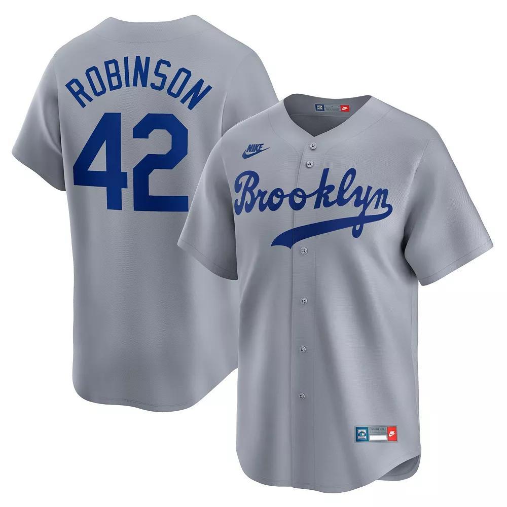 Men's Nike Jackie Robinson Gray Brooklyn Dodgers Throwback Cooperstown Collection Limited Jersey, Size: Medium, Mlb Grey Product Image