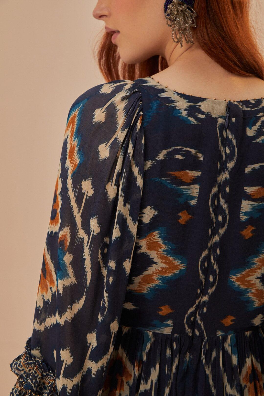 Pineaple Ikat Blue Maxi Dress, PINEAPPLE IKAT BLUE / M Product Image