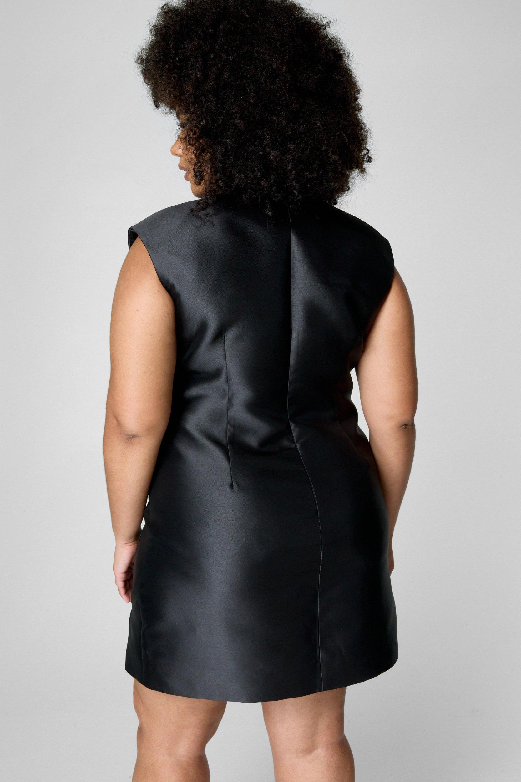 Plus Structured Satin Shoulder Pad Side Split Dress Product Image