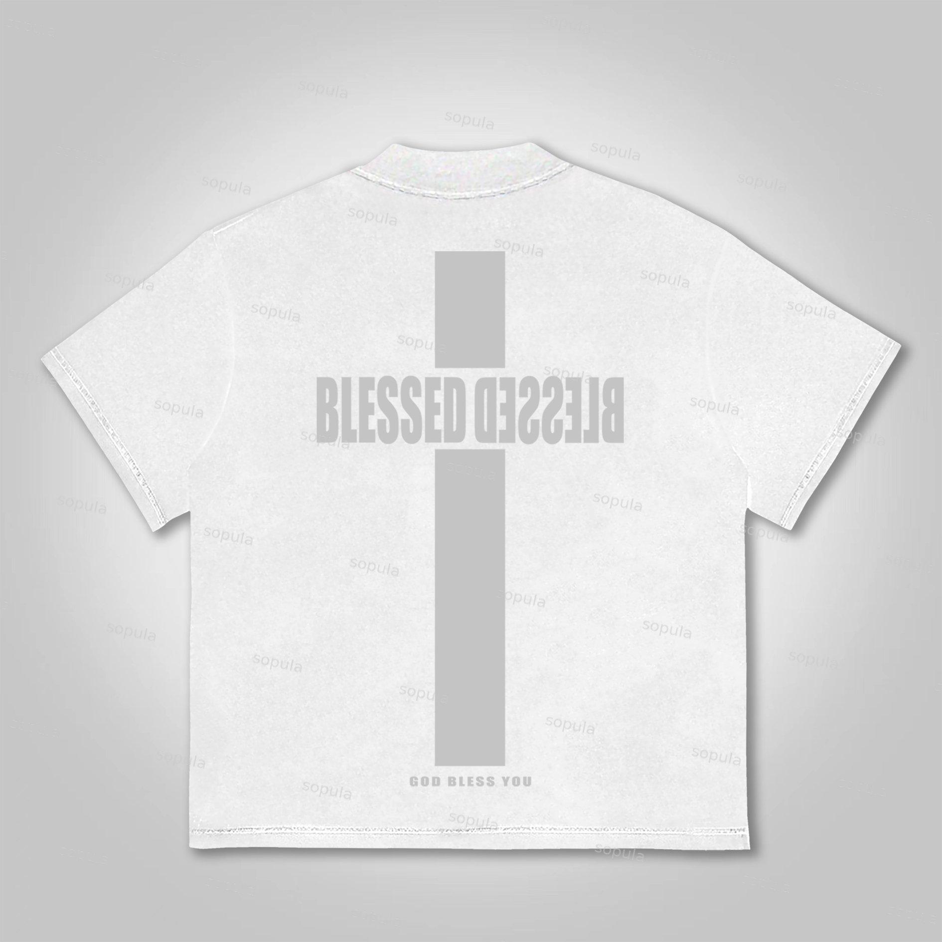 Sopula Vintage Blessed Cross God Bless You Graphic Print Cotton T-Shirt Product Image