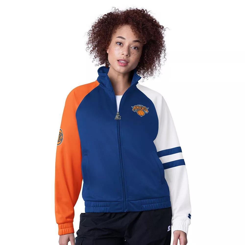 Women's Starter Blue New York Knicks Line Up Dolman Raglan Full-Zip Track Jacket, Size: Small Product Image