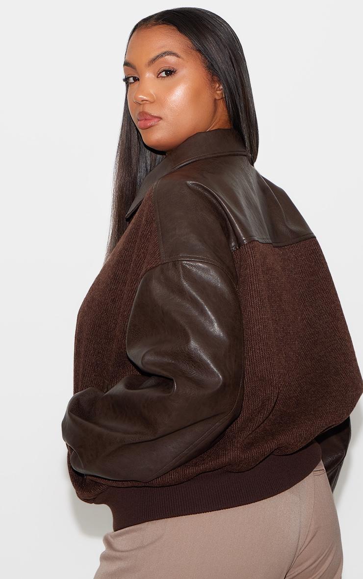 Plus Brown Faux Leather Contrast Jacket Product Image